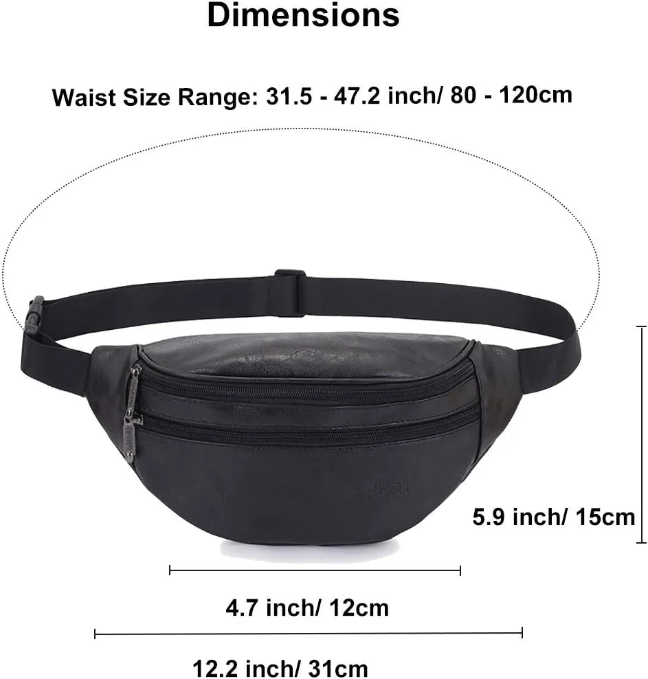 Leather Fanny Pack for Women Men Fashion Sling Crossbody Bag Travel Trip Bag (Black leather)