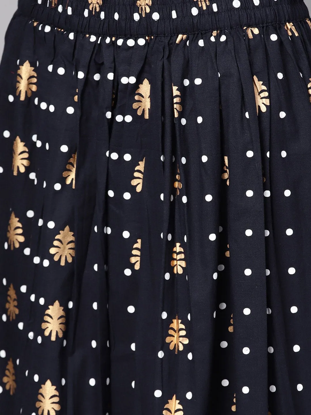 Navy Blue Three Piece Kurta Set With Palazzo & Megenta Dupatta