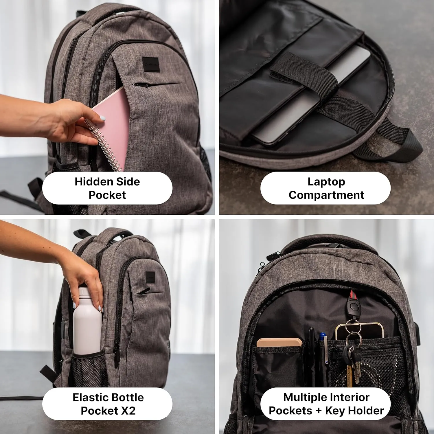(Not Made In China) Travel Laptop Backpack, Water Resistant and Anti-Theft Carry On Bookbag With USB Charging Port, Fits up to 15.6 Inch Computer, Bookbag For Men Women (Magellan, Gray, 1 Pack)