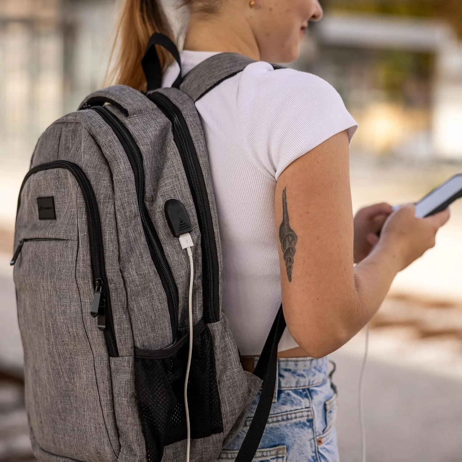 (Not Made In China) Travel Laptop Backpack, Water Resistant and Anti-Theft Carry On Bookbag With USB Charging Port, Fits up to 15.6 Inch Computer, Bookbag For Men Women (Magellan, Gray, 1 Pack)