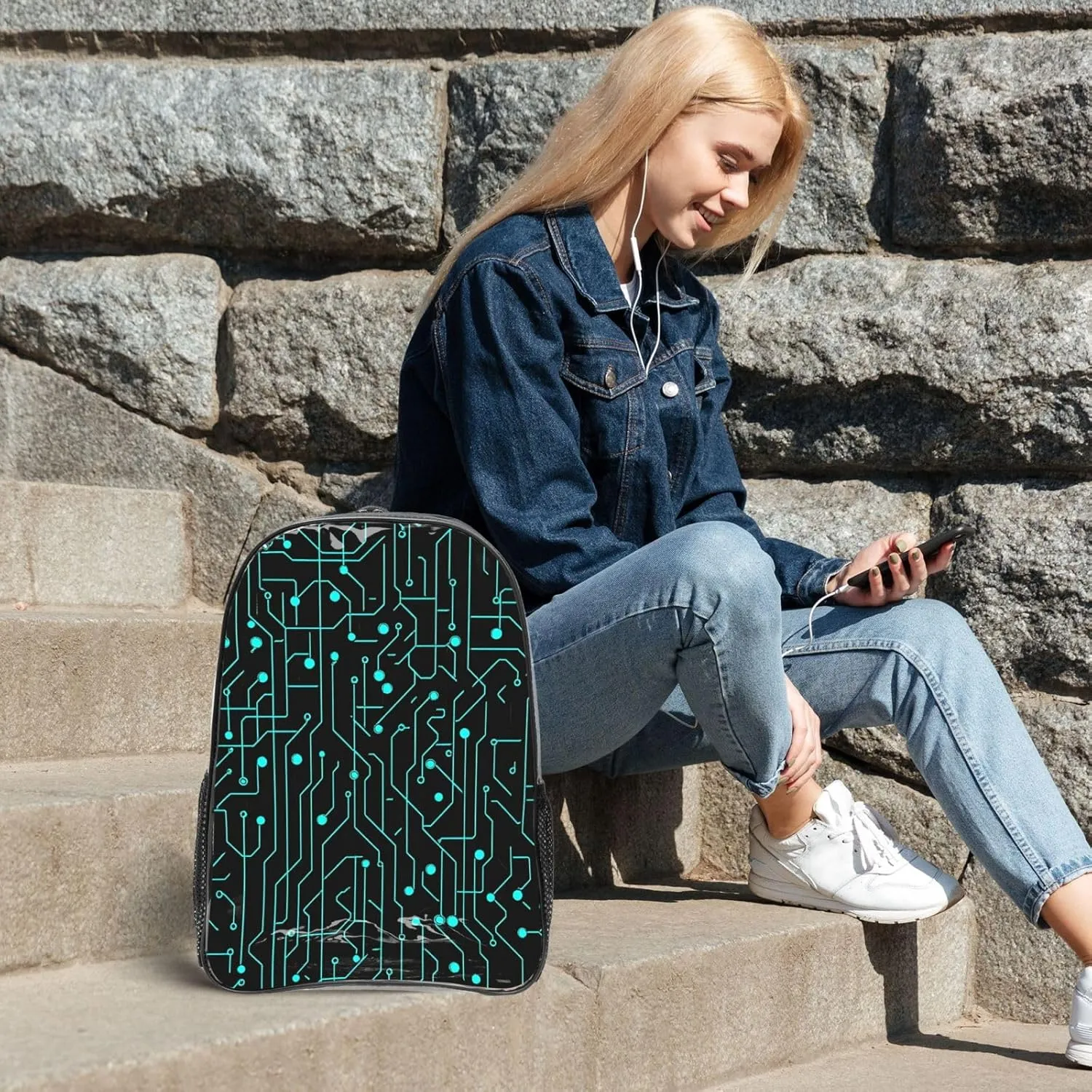 OSAM SPACE Circuit Board Blue Clear Backpack for Stadium Events Heavy Duty PVC Transparent Backpack See Through Bag Large Capacity Clear Backpacks for Women Men (16Inch)