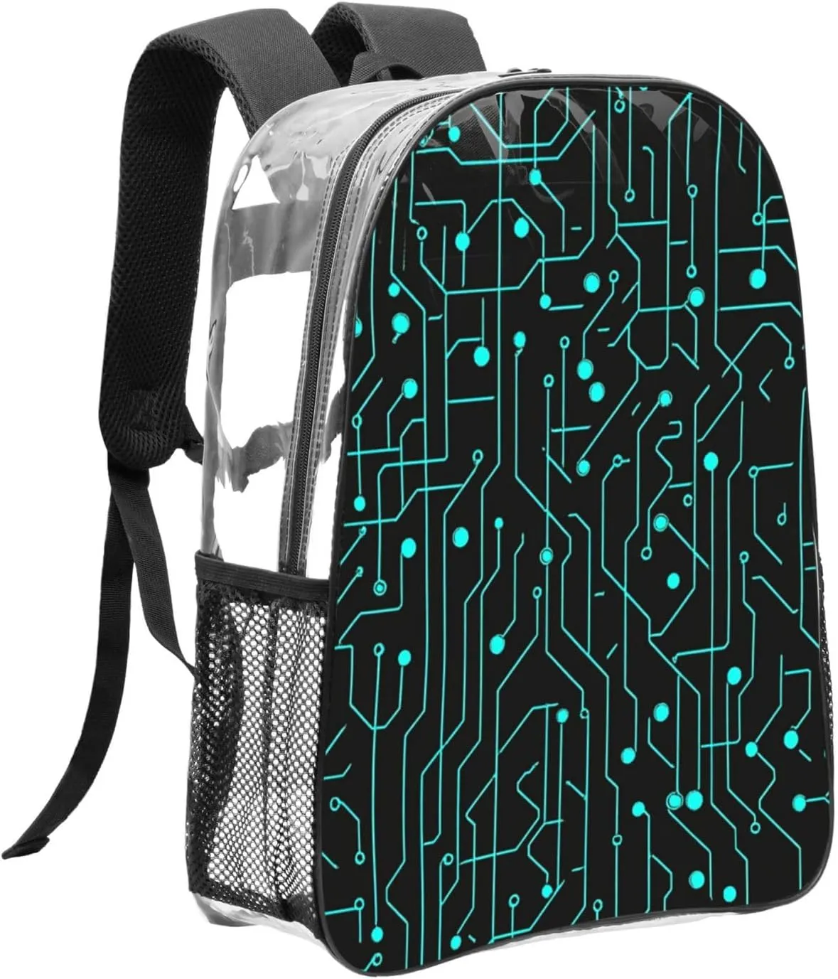 OSAM SPACE Circuit Board Blue Clear Backpack for Stadium Events Heavy Duty PVC Transparent Backpack See Through Bag Large Capacity Clear Backpacks for Women Men (16Inch)