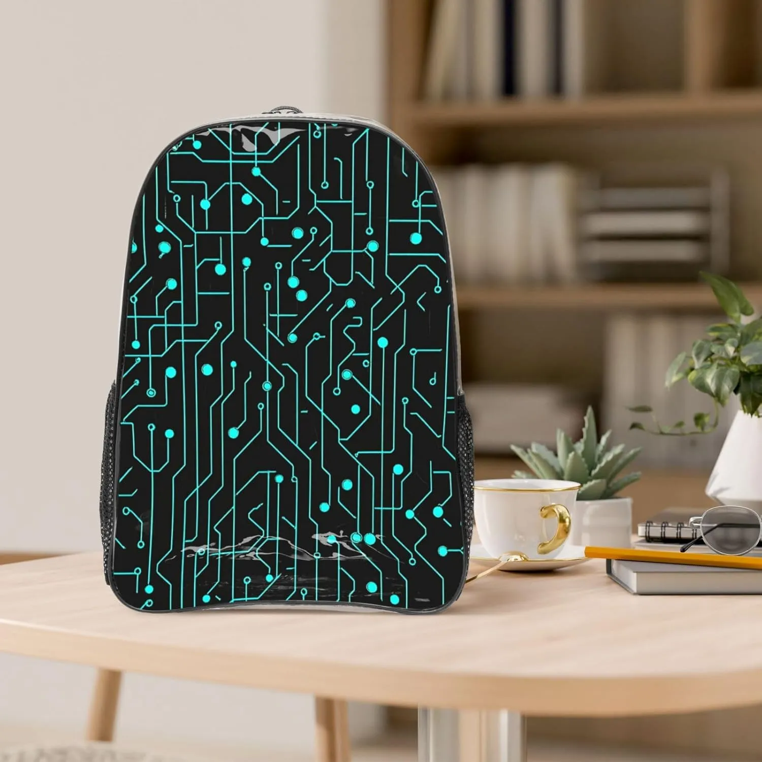 OSAM SPACE Circuit Board Blue Clear Backpack for Stadium Events Heavy Duty PVC Transparent Backpack See Through Bag Large Capacity Clear Backpacks for Women Men (16Inch)