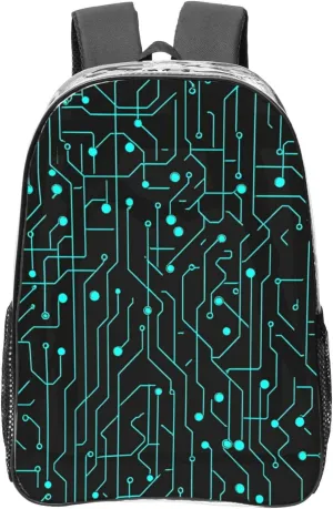 OSAM SPACE Circuit Board Blue Clear Backpack for Stadium Events Heavy Duty PVC Transparent Backpack See Through Bag Large Capacity Clear Backpacks for Women Men (16Inch)