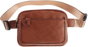 Ovida Leather Belt Bag for Women Fashion Fanny Packs Small Crossbody Waist Bag with Adjustable Strap for Travel Running Outdoor Hiking(Brown)