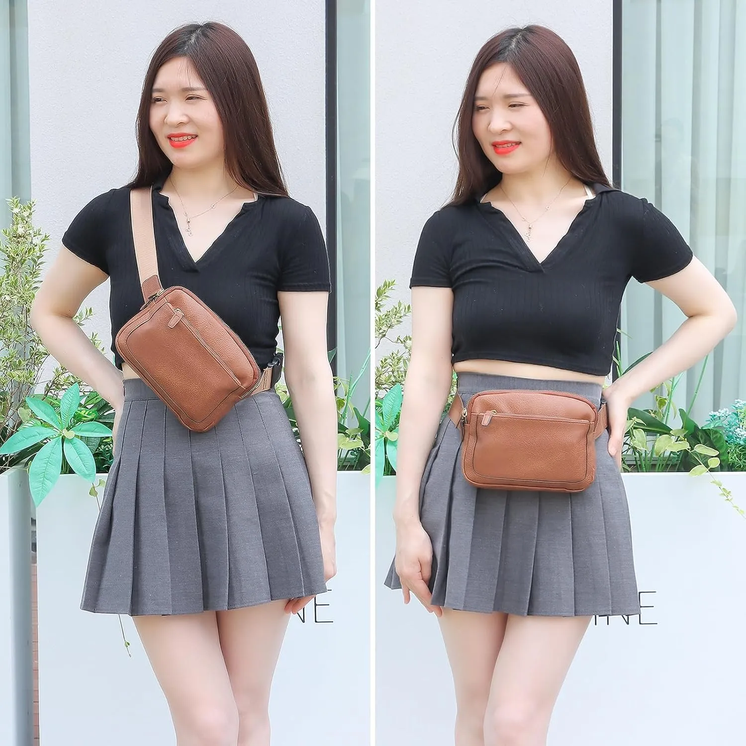 Ovida Leather Belt Bag for Women Fashion Fanny Packs Small Crossbody Waist Bag with Adjustable Strap for Travel Running Outdoor Hiking(Brown)