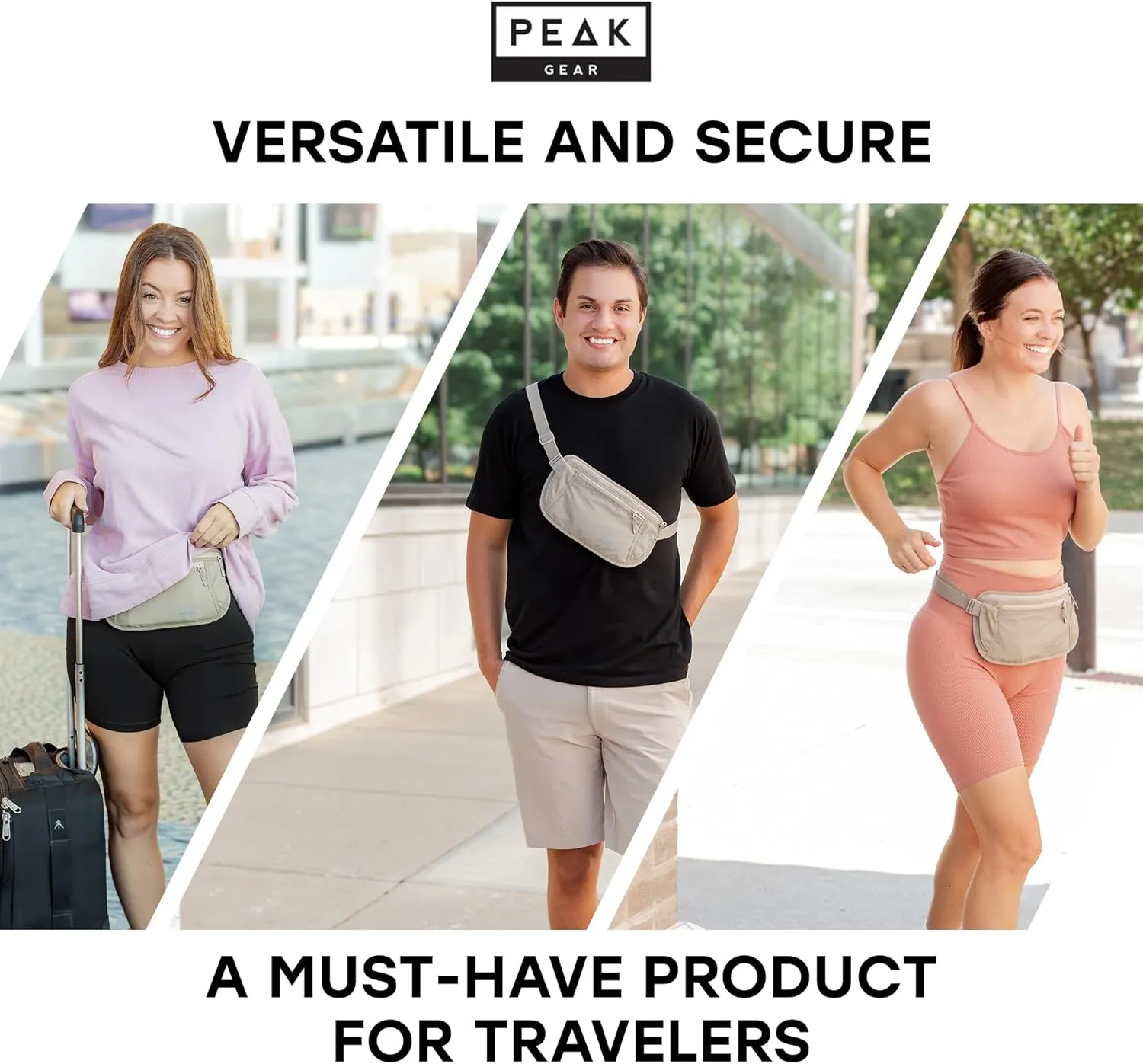 Peak Gear Money Belt for Travel - Large Size with RFID Blocking, Water-Resistant Nylon, and YKK Zippers (Beige, Large)