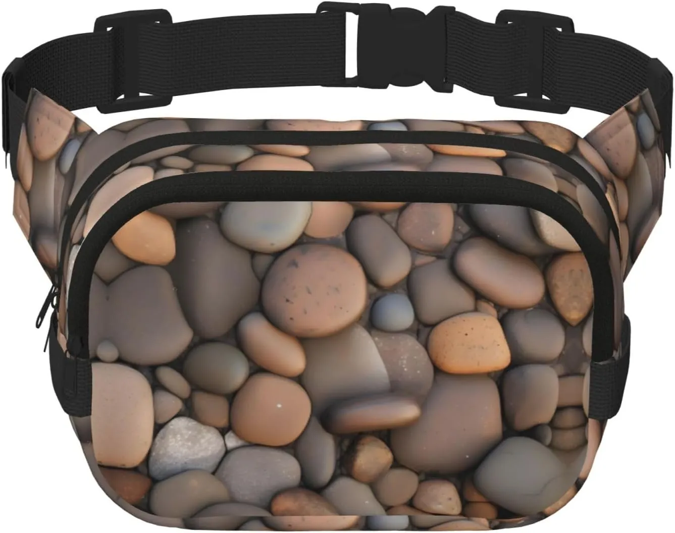 Pebbles in the beach print Crossbody Bag Unisex - Square Double Layer Waist Bag Everywhere Fanny Pack Purse with Adjustable Strap