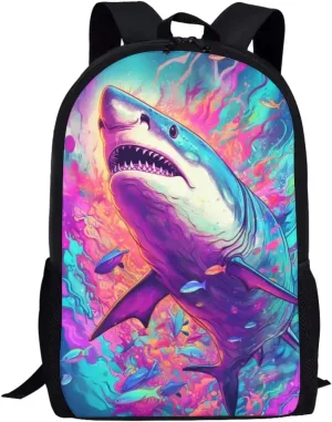 PinUp Angel Blue Purple Shark Backpack For School Bag Kids Cool Magical Animal Bag For Children Boys and Girls Bookbag
