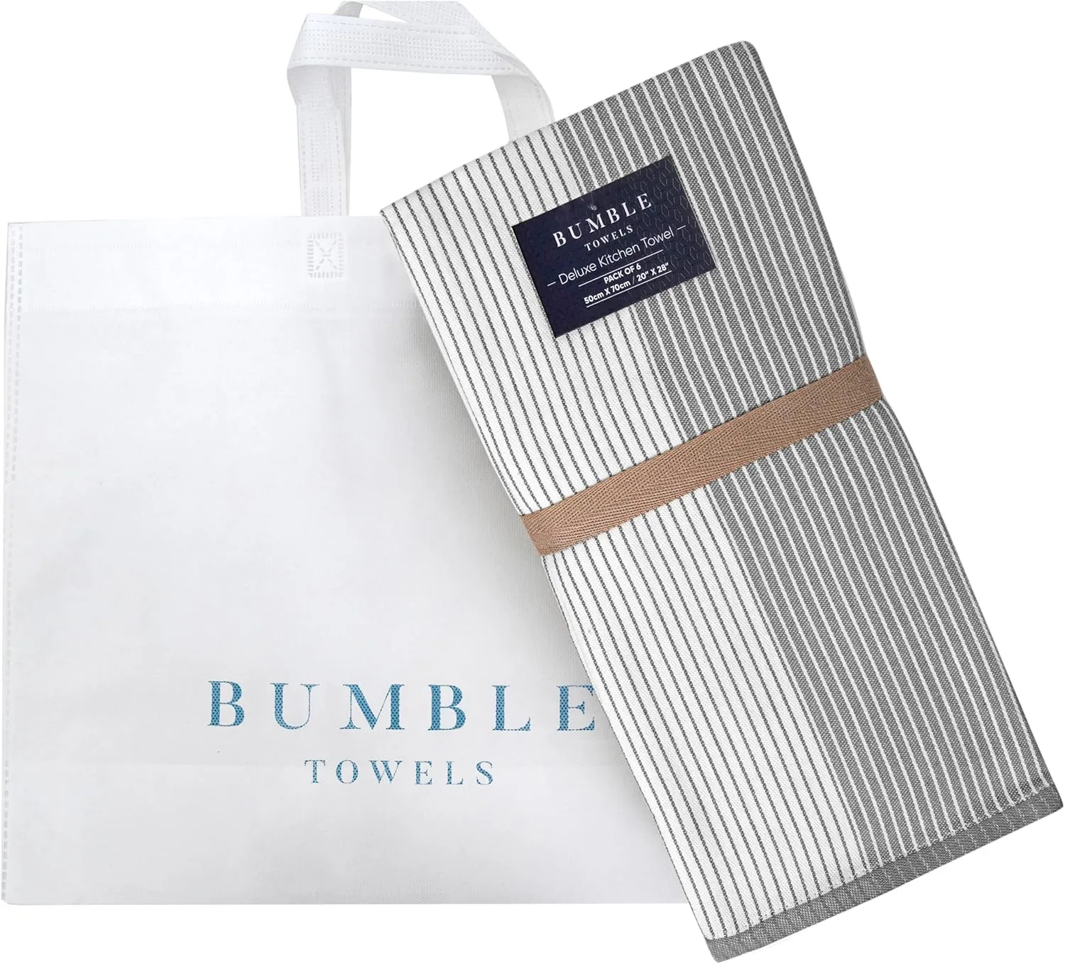 Premium Kitchen Towels (20x 28, 6 Pack) | Large Cotton Kitchen Hand Towel | Flat & Terry Dish Cloths | Highly Absorbent Tea Towels Set with Hanging Loop | Gray
