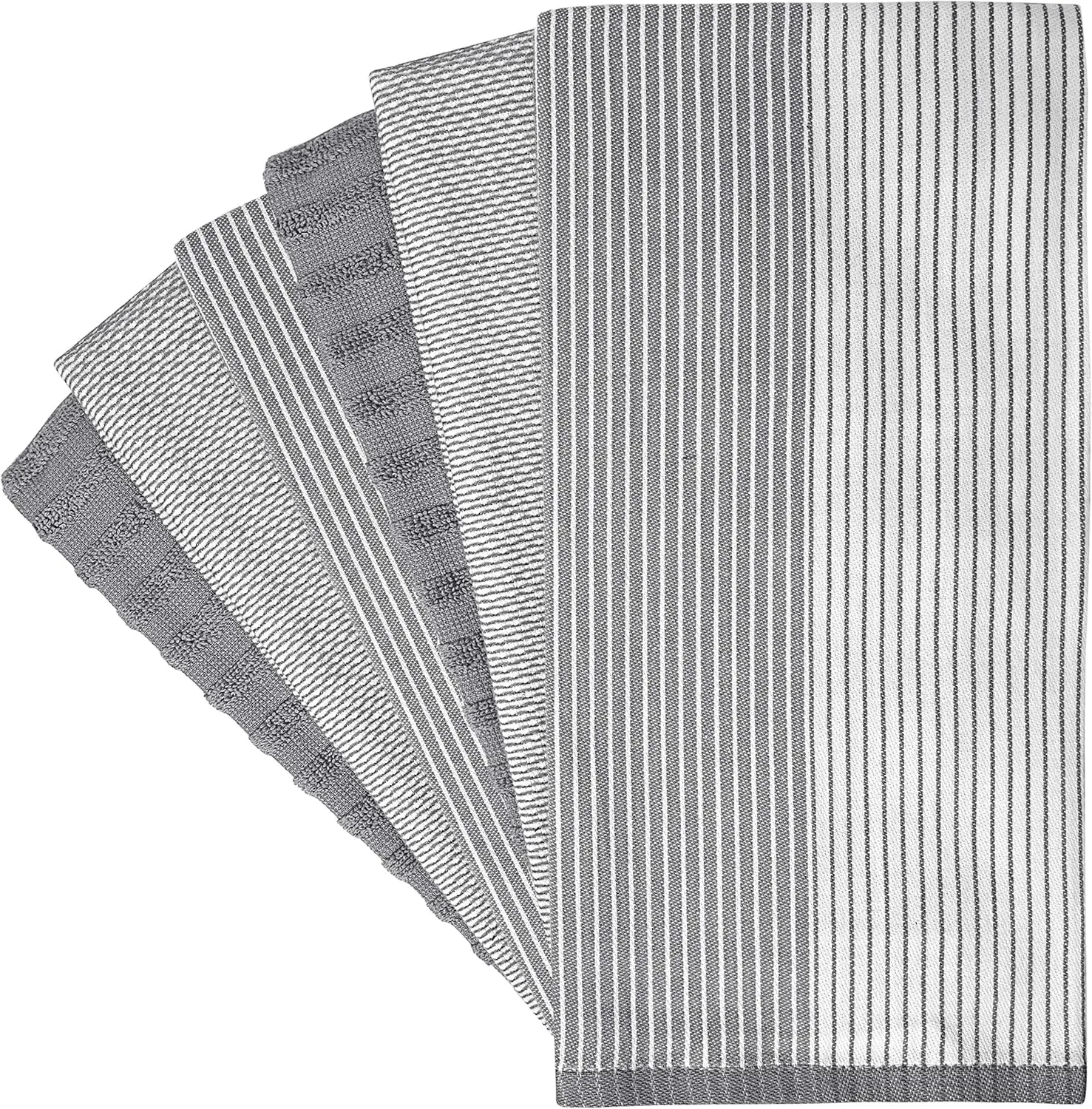 Premium Kitchen Towels (20x 28, 6 Pack) | Large Cotton Kitchen Hand Towel | Flat & Terry Dish Cloths | Highly Absorbent Tea Towels Set with Hanging Loop | Gray