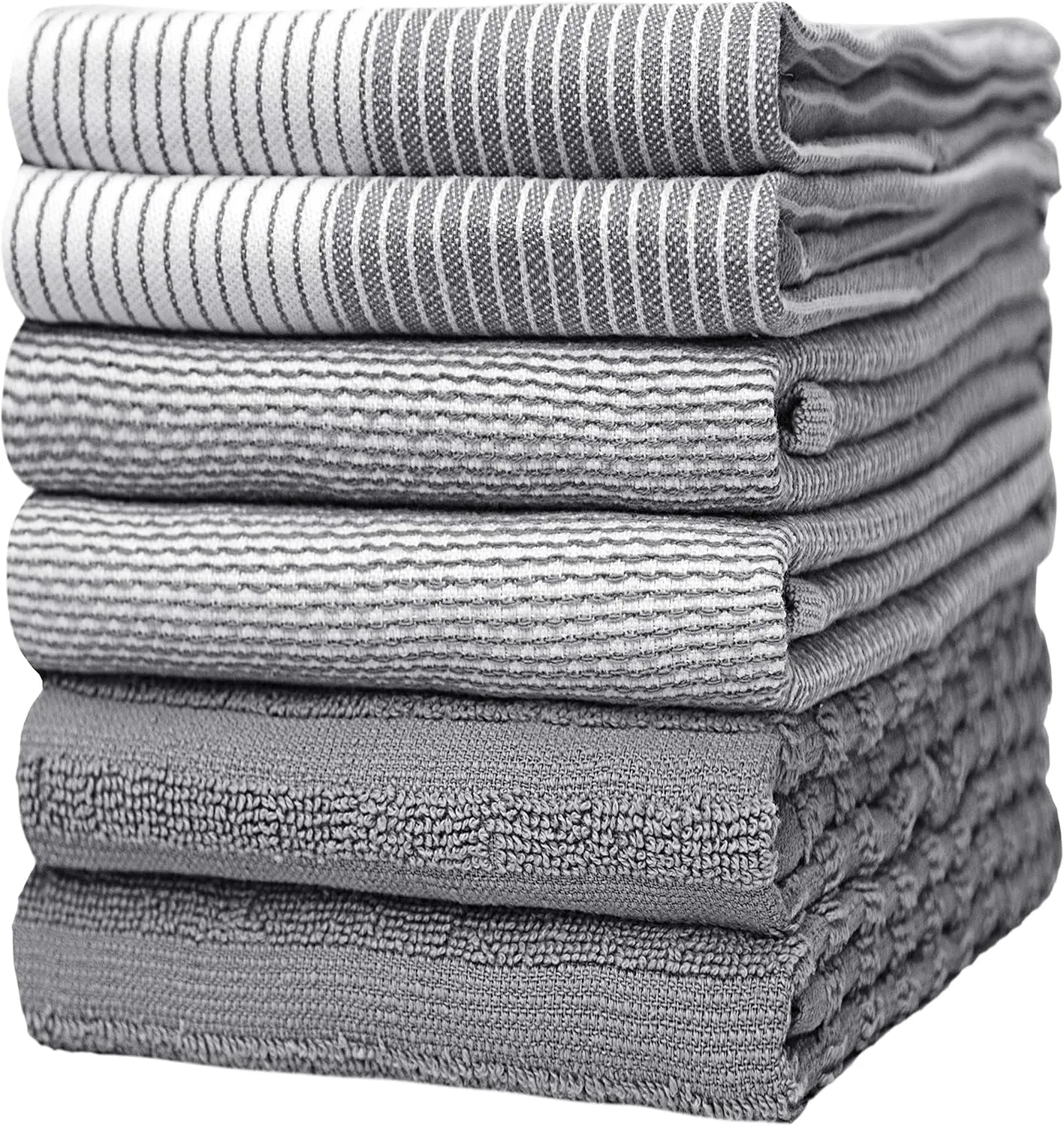 Premium Kitchen Towels (20x 28, 6 Pack) | Large Cotton Kitchen Hand Towel | Flat & Terry Dish Cloths | Highly Absorbent Tea Towels Set with Hanging Loop | Gray
