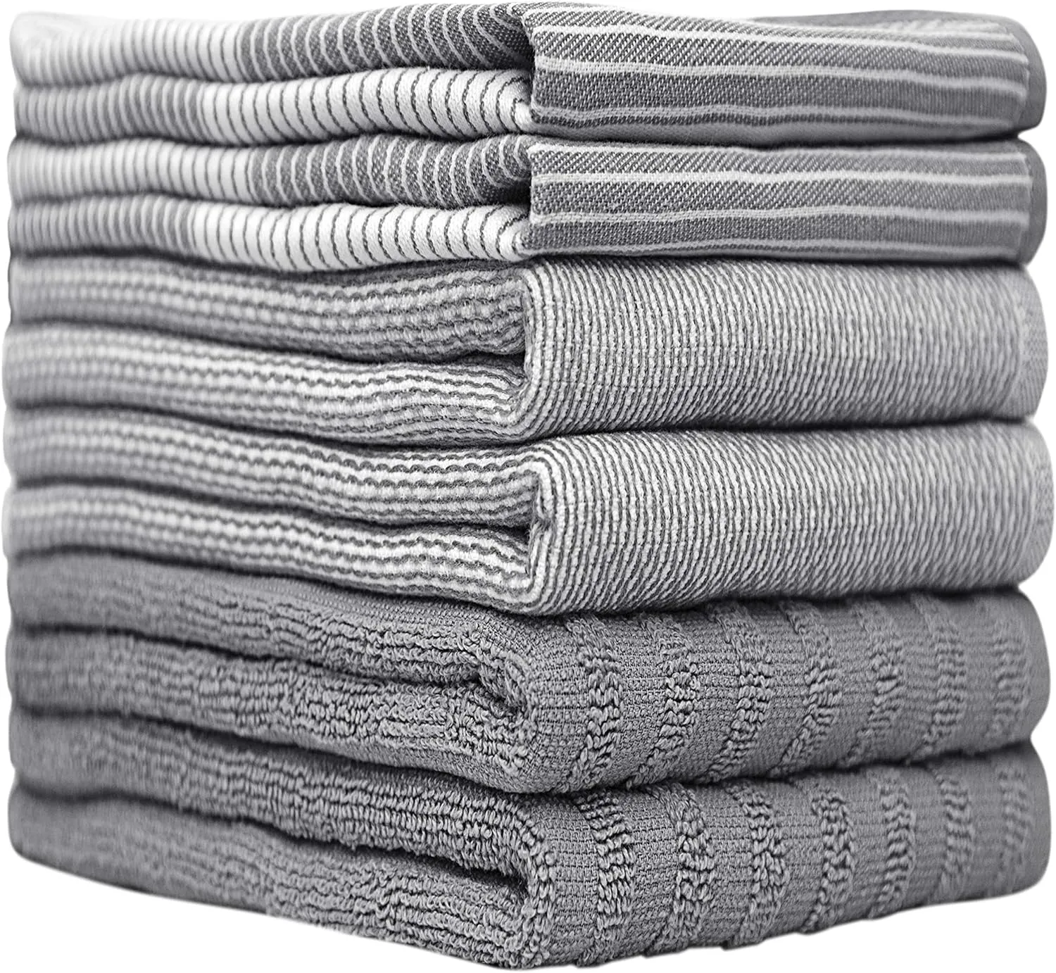 Premium Kitchen Towels (20x 28, 6 Pack) | Large Cotton Kitchen Hand Towel | Flat & Terry Dish Cloths | Highly Absorbent Tea Towels Set with Hanging Loop | Gray