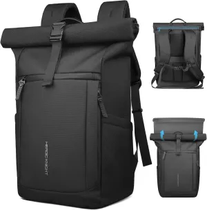 Rolltop Backpack with Laptop Compartment, Expandable Roll Top Backpack for 15.6 Inch Computer, Laptop Backpacks for Men and Women, Ideal for Travel Business Work College, Black