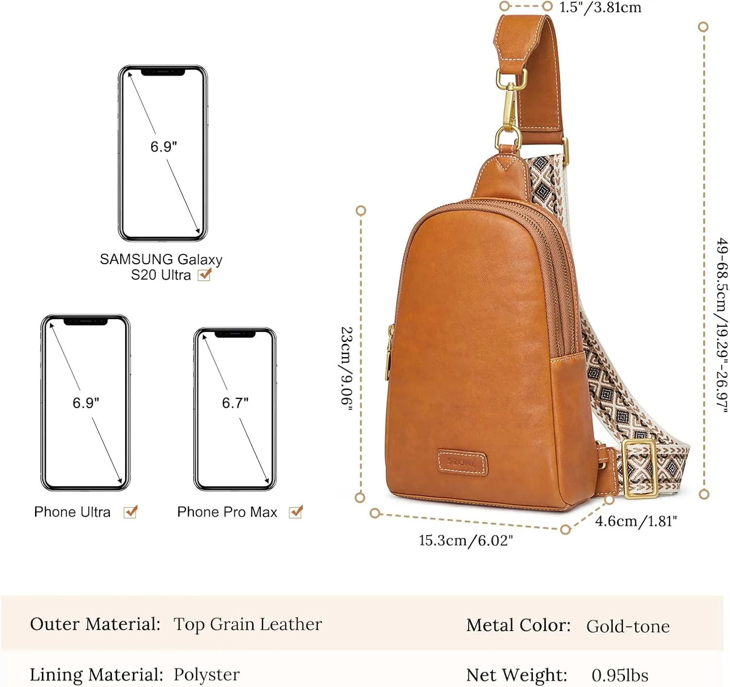 S-ZONE Leather Crossbody Bags for Women Sling Bag RFID Anti Theft Shoulder Purse Fanny Pack