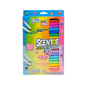 Scentos Scented Fine Line Markers (Bold & Pastel Colors), Pack Of 20