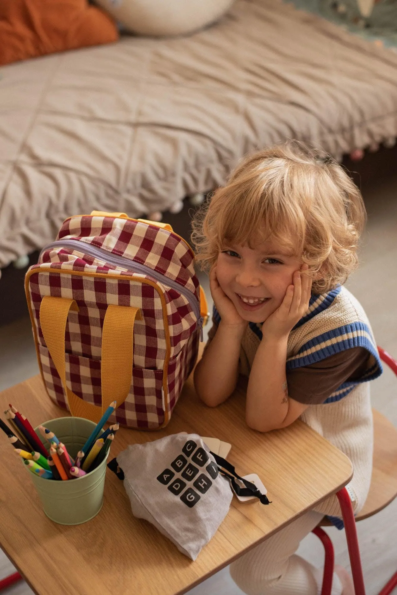 Small Backpack | Gingham | Red Plum
