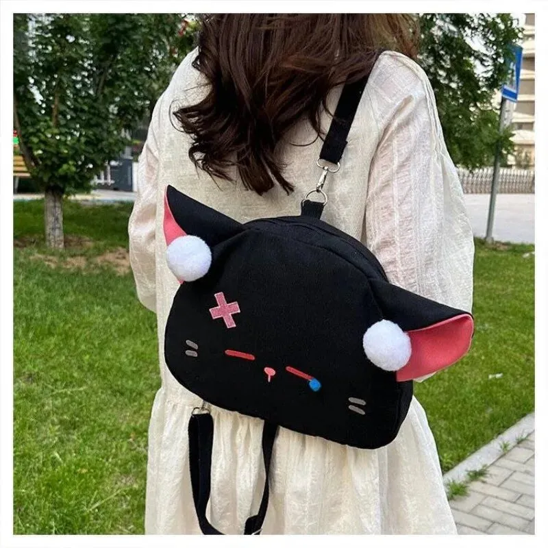 Sohiwoo Harajuku Funny Backpacks Women Embroidered Cartoon Cat Crossbody Shoulder Bags Female Large Capacity Students Bolso Mujer