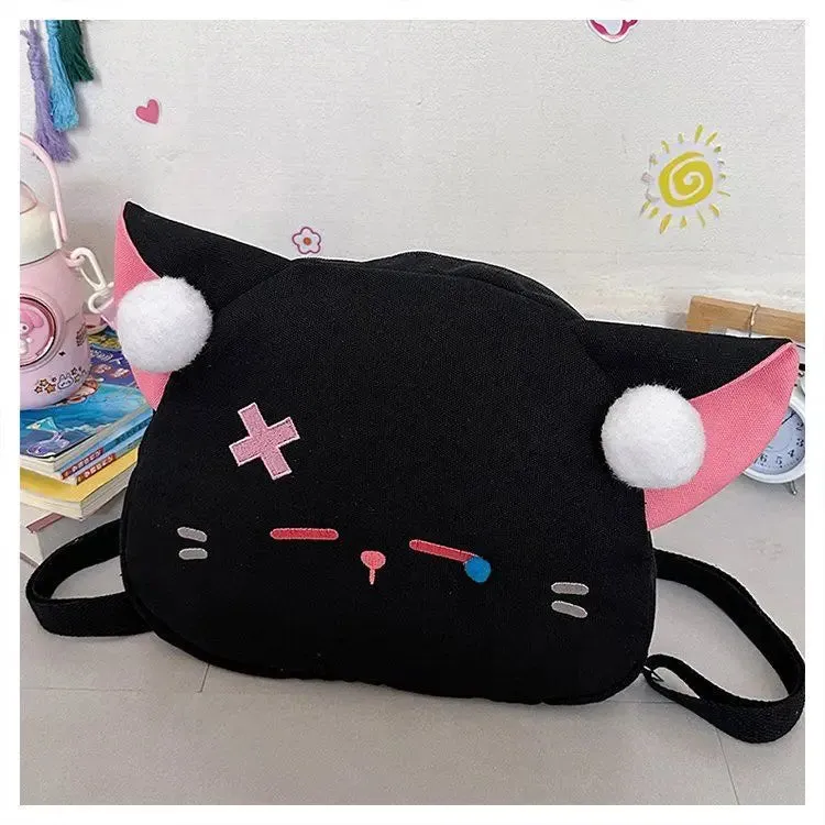 Sohiwoo Harajuku Funny Backpacks Women Embroidered Cartoon Cat Crossbody Shoulder Bags Female Large Capacity Students Bolso Mujer