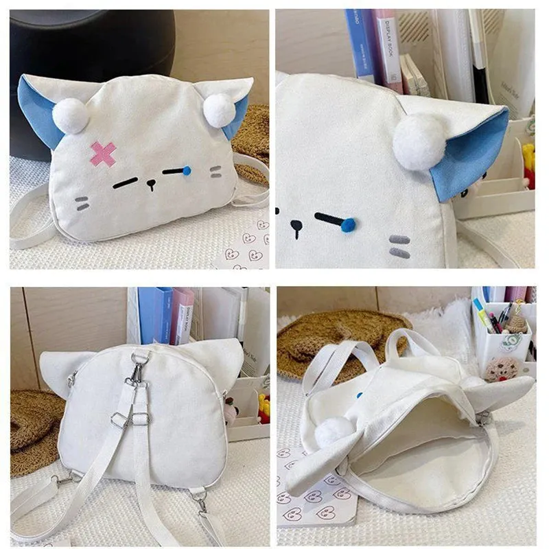 Sohiwoo Harajuku Funny Backpacks Women Embroidered Cartoon Cat Crossbody Shoulder Bags Female Large Capacity Students Bolso Mujer