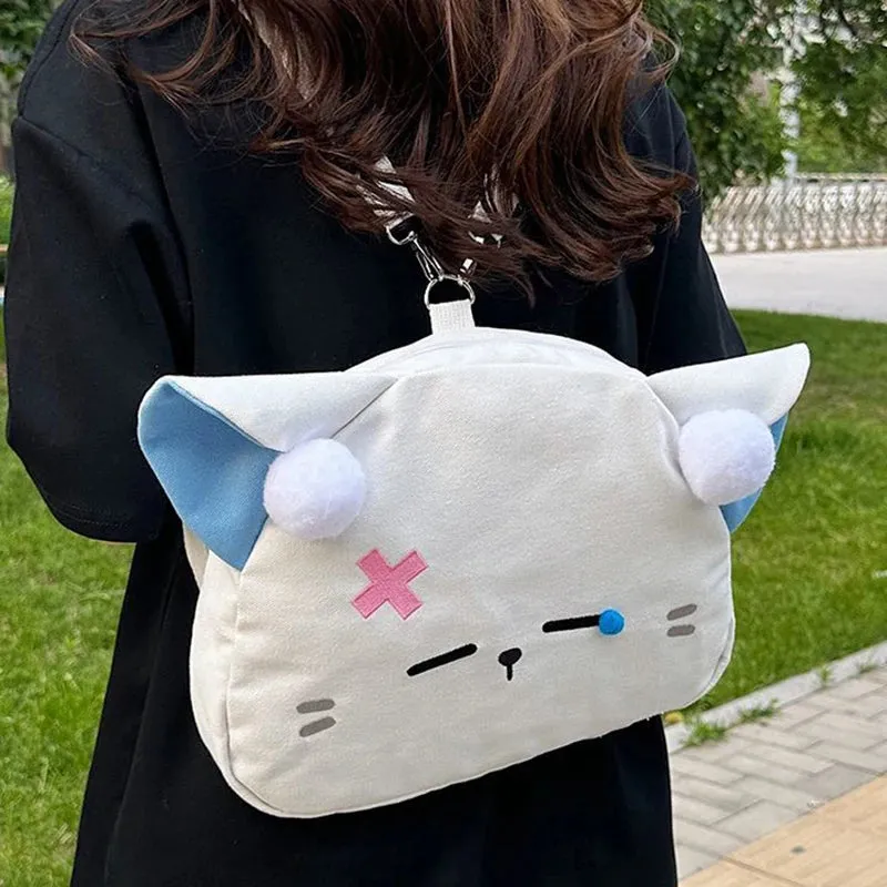 Sohiwoo Harajuku Funny Backpacks Women Embroidered Cartoon Cat Crossbody Shoulder Bags Female Large Capacity Students Bolso Mujer