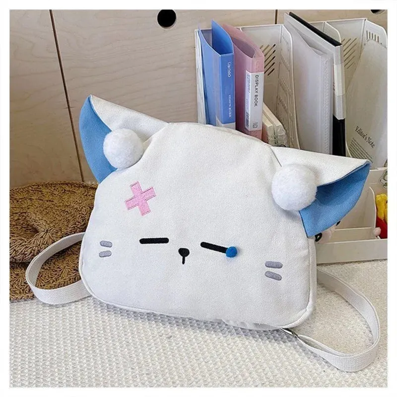 Sohiwoo Harajuku Funny Backpacks Women Embroidered Cartoon Cat Crossbody Shoulder Bags Female Large Capacity Students Bolso Mujer