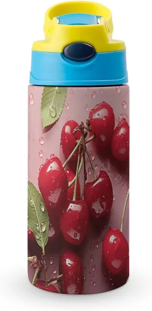 Stylish Stainless Steel Water Cup, Lovely Sweet Red Cherry Print Versatile Water Cup for Hiking, Travel, Sports