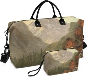 susiyo Travel Duffel Bags Small Cabin House Near Mountain Quilted Gym Bag Weekender Overnight Bags with Small Makeup Pouch