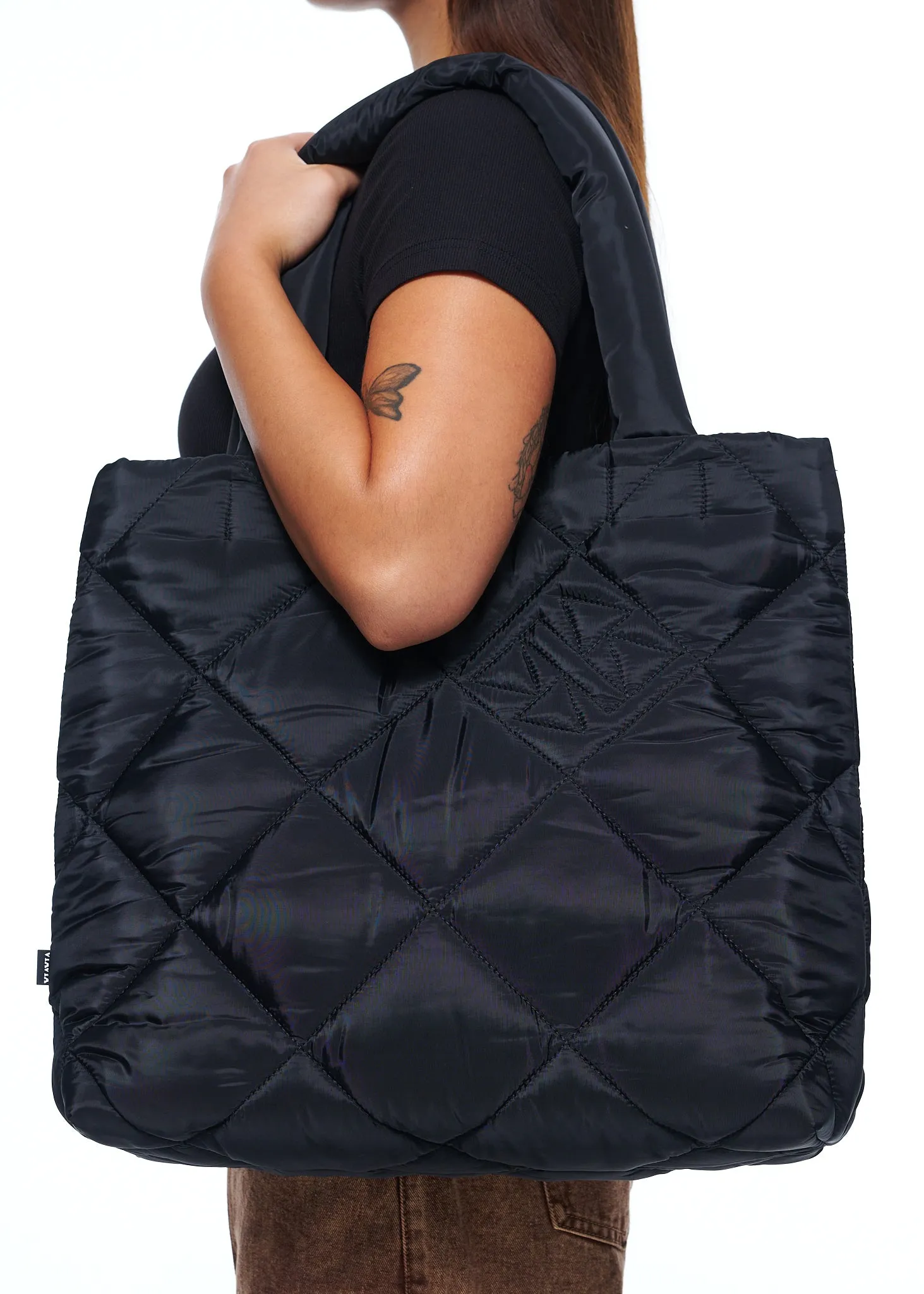VIAVIA Logo Puff Bag in Black