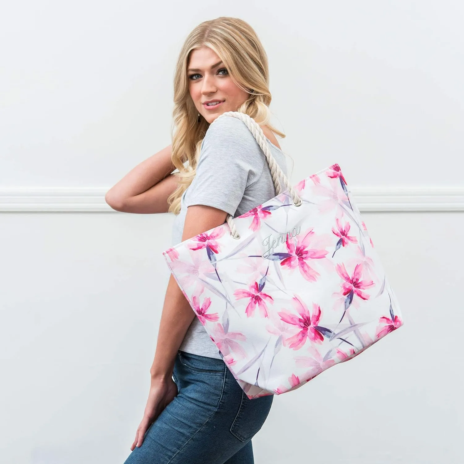 WEDDINGSTAR Personalized Extra-Large Cotton Canvas Fabric Beach Tote Bag