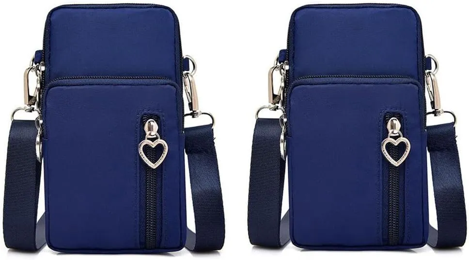 Women Nylon Cell Phone Purse Travel Crossbody Bag Wristband Sport Armband Wallet for Galaxy S10 Plus S9 Plus A50 A7 J7 Star J7 J7 Pro J4, Moto G7 Z4 Z3 G6 E5 Play, HTC U12 , OnePlus 9 (2 Pcs, Blue)