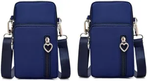 Women Nylon Cell Phone Purse Travel Crossbody Bag Wristband Sport Armband Wallet for Galaxy S10 Plus S9 Plus A50 A7 J7 Star J7 J7 Pro J4, Moto G7 Z4 Z3 G6 E5 Play, HTC U12 , OnePlus 9 (2 Pcs, Blue)