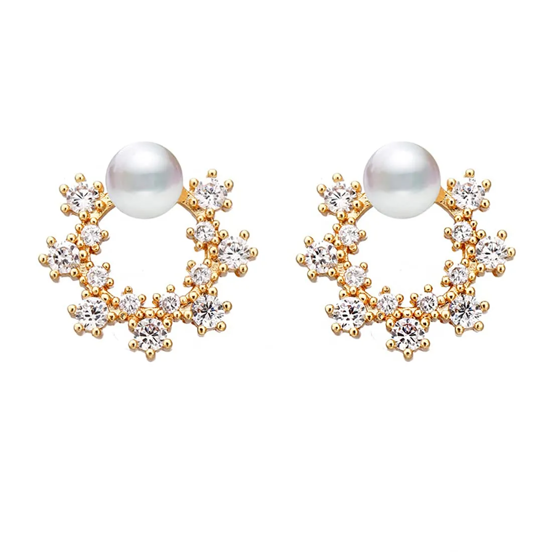 Yellow Chimes Latest Fashion Gold Plated Crystal Pearl Design Stud Earrings for Women and Girls, Medium (YCFJER-PRLSTUD-GL)
